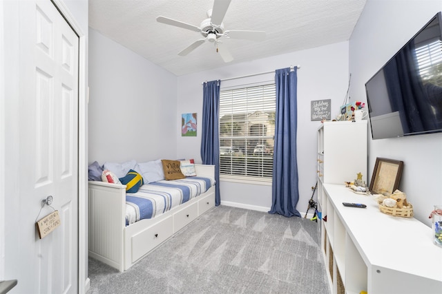 208 Augusta Cir, Saint Augustine, FL 32086 - bedroom with carpet, a ceiling fan, and a textured ceiling