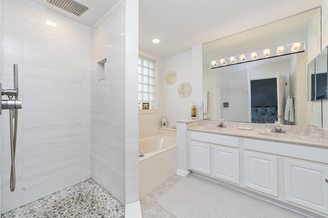 208 Augusta Cir, Saint Augustine, FL 32086 - full bath featuring a garden tub, a tile shower, and double vanity
