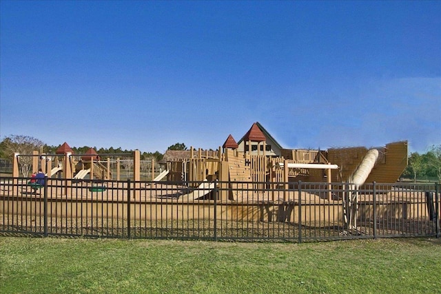 view of play area with fence