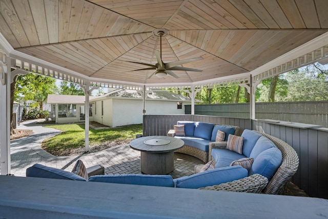 view of patio / terrace with a gazebo and an outdoor living space