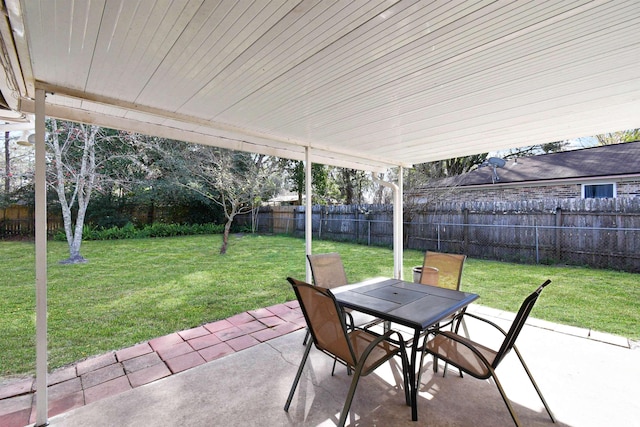 view of patio / terrace featuring outdoor dining area and a fenced backyard