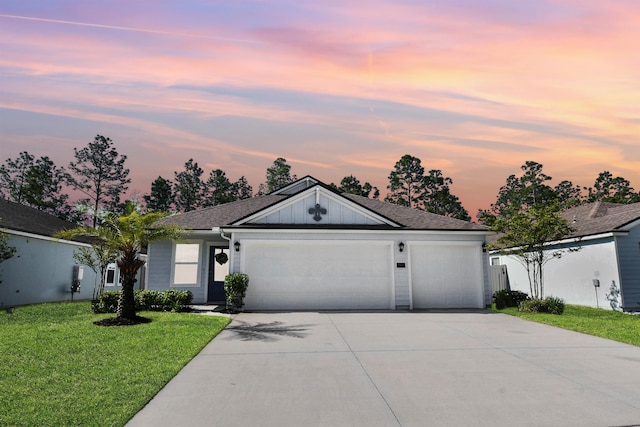 181 Narvarez Ave, Saint Augustine, FL 32084 - ranch-style home featuring a front lawn, driveway, roof with shingles, and a garage