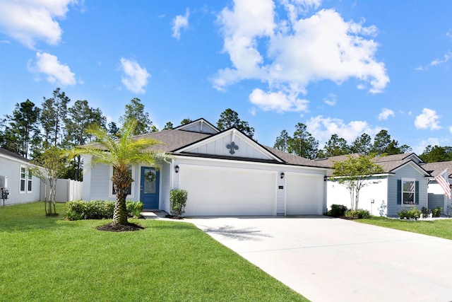 181 Narvarez Ave, Saint Augustine, FL 32084 - single story home featuring fence, concrete driveway, an attached garage, board and batten siding, and a front yard