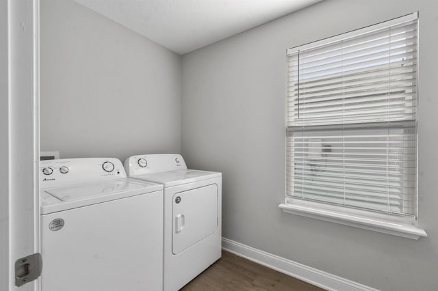 181 Narvarez Ave, Saint Augustine, FL 32084 - laundry room featuring dark wood-style floors, baseboards, laundry area, and washer and clothes dryer