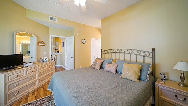308 Augusta Cir, Saint Augustine, FL 32086 - bedroom featuring visible vents, a ceiling fan, and wood finished floors