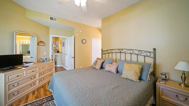 308 Augusta Cir, Saint Augustine, FL 32086 - bedroom featuring visible vents, a ceiling fan, and wood finished floors