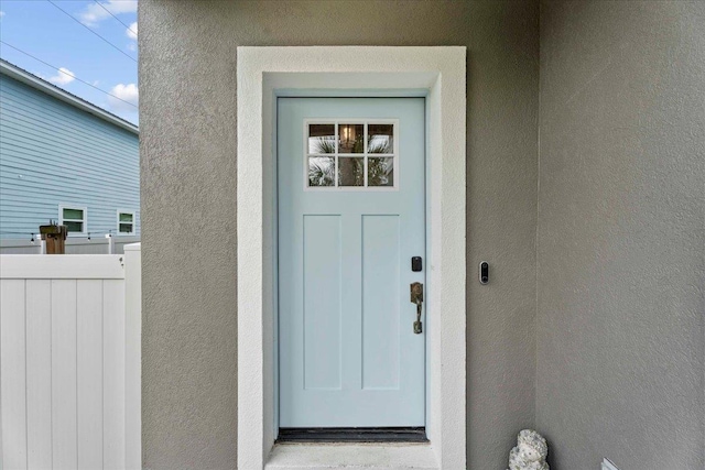 28 S Comares Ave, Saint Augustine, FL 32080 - property entrance featuring stucco siding
