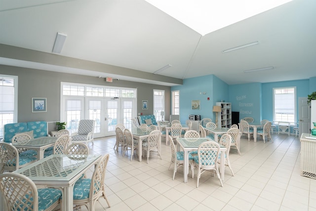 tiled dining room with french doors