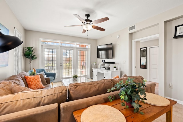 living room with ceiling fan