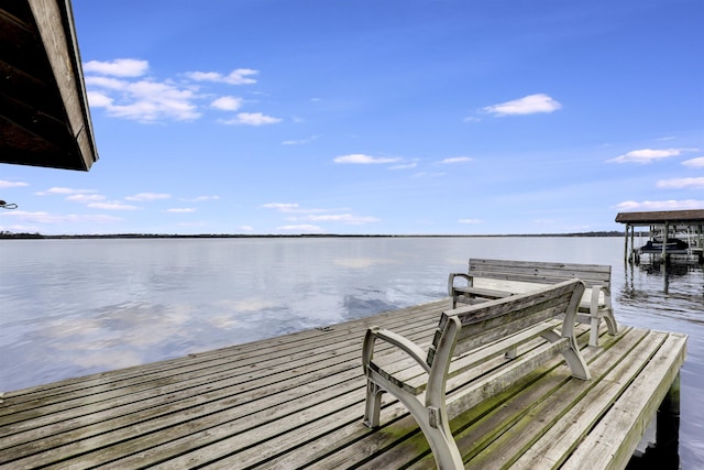 dock area with a water view