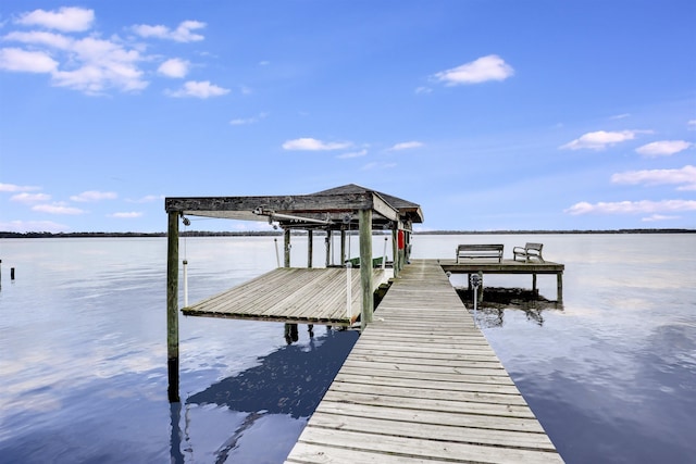 dock area with a water view