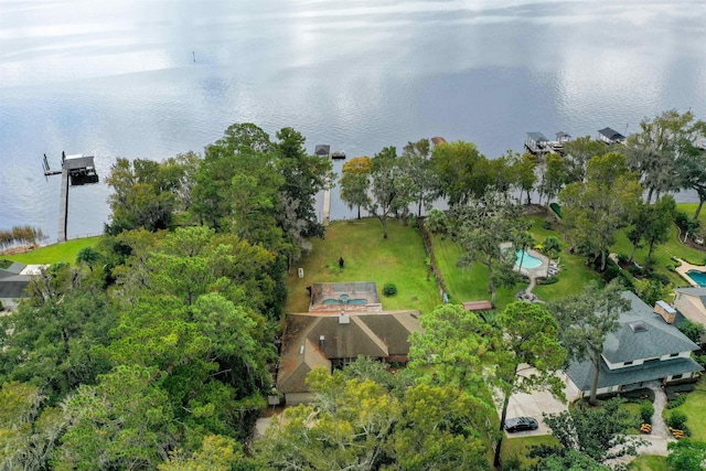 aerial view with a water view