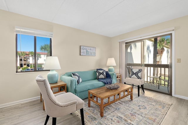 living room with light hardwood / wood-style floors