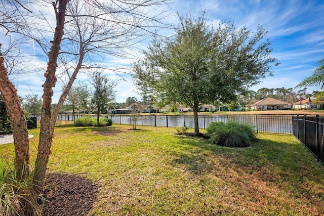 view of yard with a water view