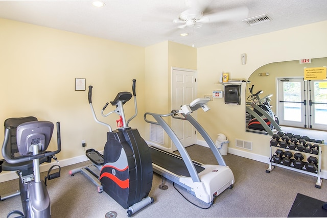 workout area with ceiling fan