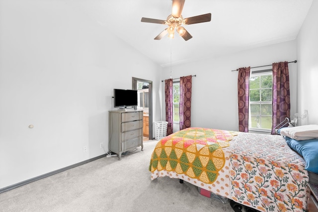 4405 Alvin St, Hastings, FL 32145 - bedroom with light colored carpet, lofted ceiling, a ceiling fan, and baseboards