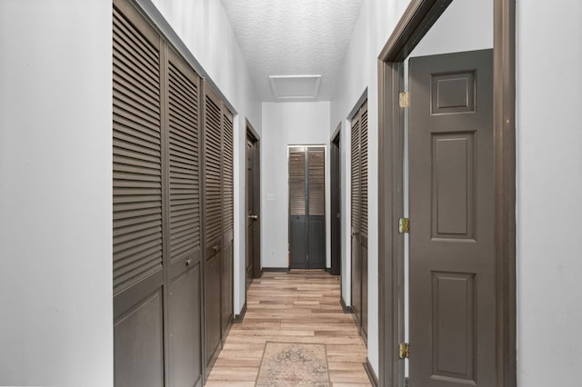 4405 Alvin St, Hastings, FL 32145 - hallway featuring a textured ceiling, light wood-style flooring, and attic access
