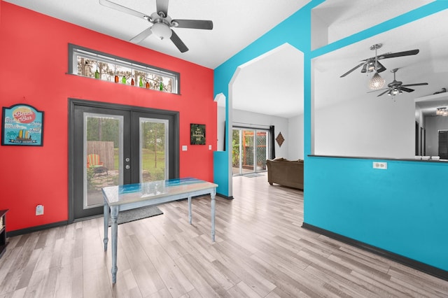 4405 Alvin St, Hastings, FL 32145 - playroom with a ceiling fan, french doors, wood finished floors, and baseboards