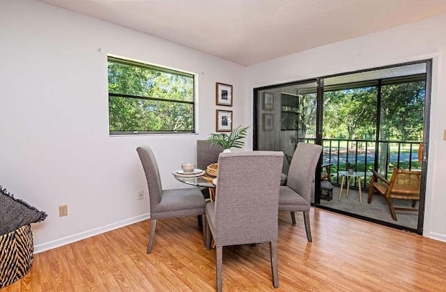 dining space featuring light wood-type flooring