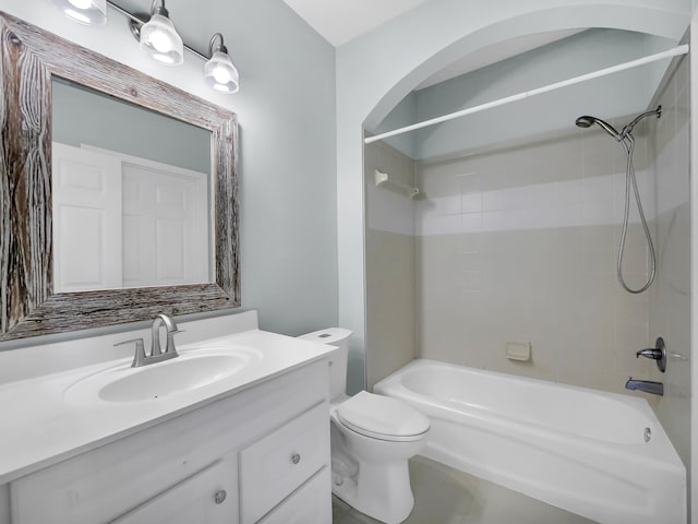 full bath with vanity, shower / bath combination, and toilet