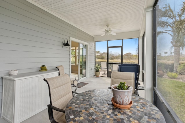 sunroom / solarium featuring ceiling fan and a wealth of natural light