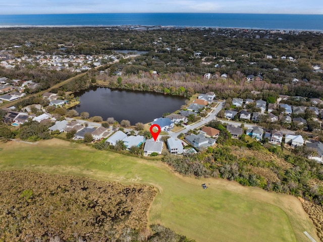 aerial view featuring a water view and a residential view