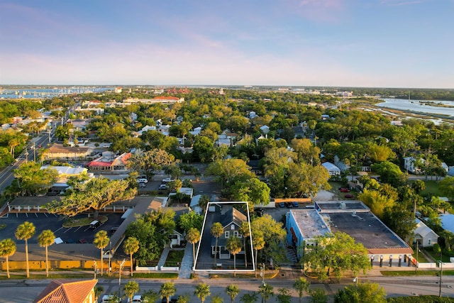 view of aerial view at dusk