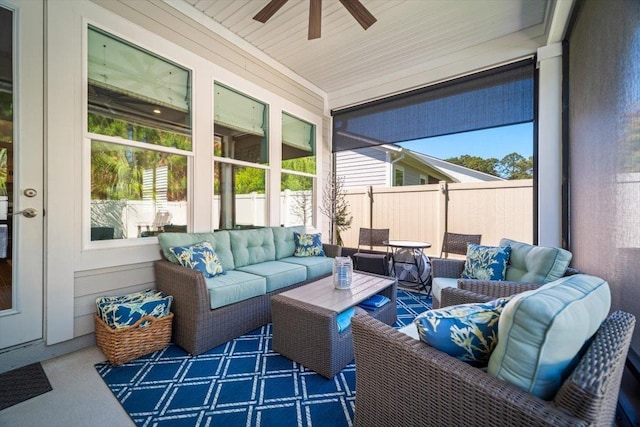 118 Lamego Ln, Saint Augustine, FL 32095 - sunroom featuring a ceiling fan and an outdoor hangout area