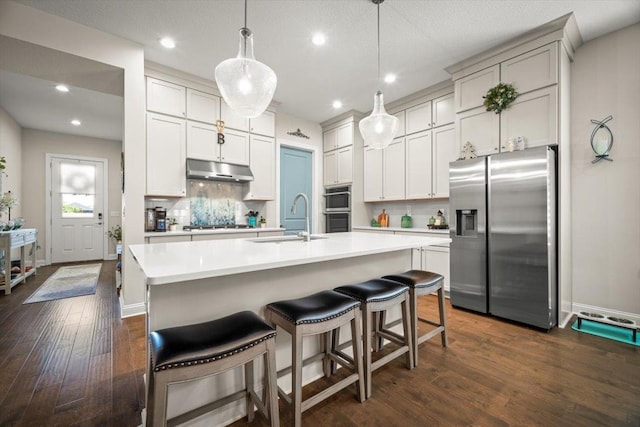 118 Lamego Ln, Saint Augustine, FL 32095 - kitchen featuring stainless steel appliances, under cabinet range hood, dark wood-style flooring, and a sink