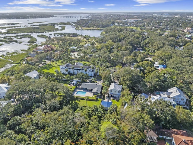 aerial view with a water view