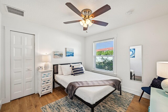 7201 A1A S, Saint Augustine, FL 32080 - bedroom featuring visible vents, ceiling fan, light wood-type flooring, and baseboards