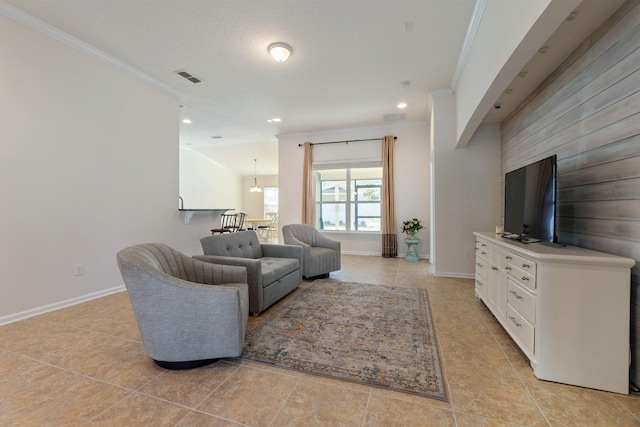 living room featuring ornamental molding