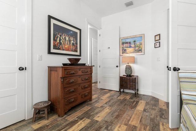 interior space with dark wood-type flooring