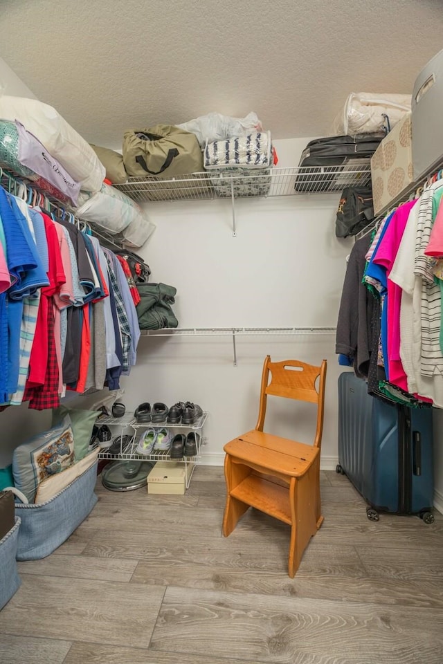 spacious closet with light hardwood / wood-style floors