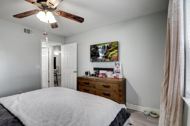 bedroom featuring ceiling fan and wood-type flooring