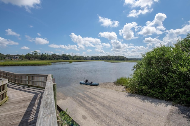 view of dock with a water view