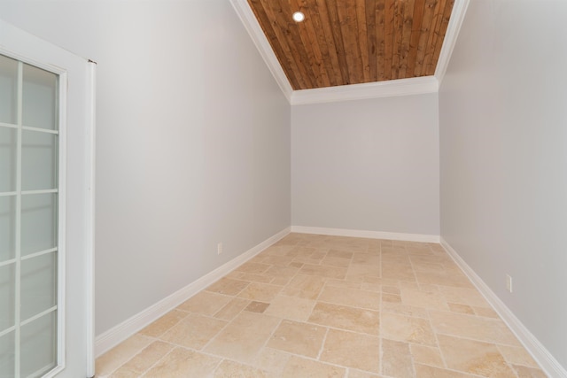 additional living space with recessed lighting, wooden ceiling, stone finish flooring, and baseboards