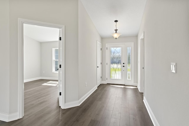 foyer entrance featuring dark hardwood / wood-style floors