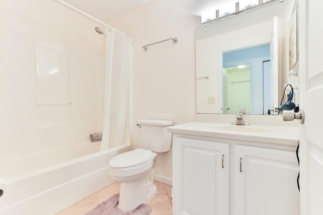 full bathroom featuring tile patterned flooring, vanity, toilet, and shower / bathtub combination with curtain