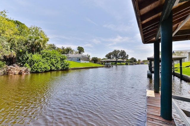 view of dock with a water view