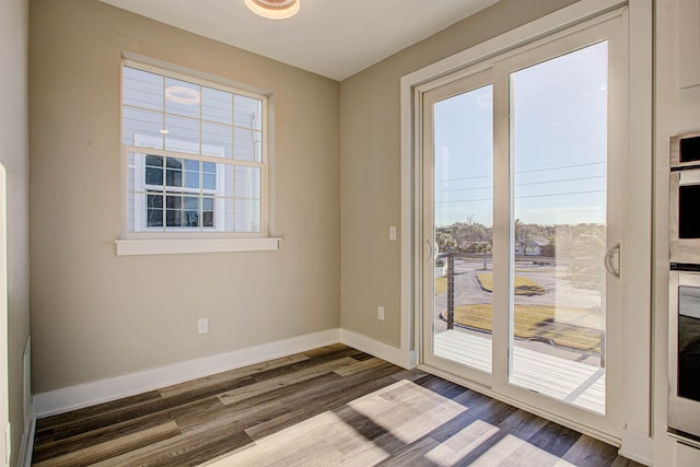 entryway with a wealth of natural light and dark hardwood / wood-style floors