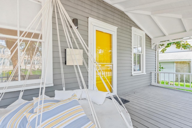 doorway to property with a wooden deck