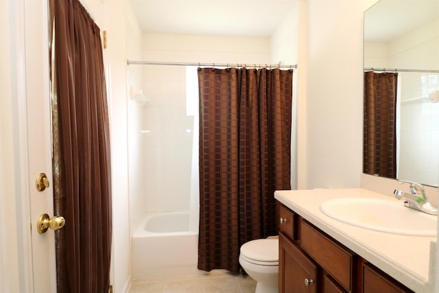 5850 Cypress Estates Dr, Elkton, FL 32033 - bathroom with vanity, toilet, tile patterned flooring, and shower / bathtub combination with curtain
