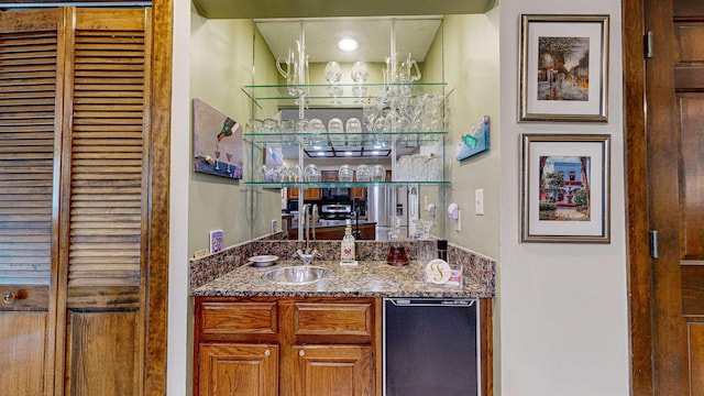 bar with dark stone countertops