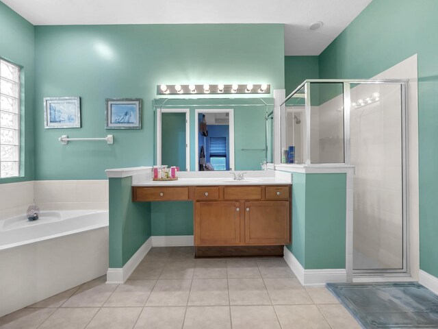 1201 Ellington Ct, Saint Augustine, FL 32084 - bathroom with a stall shower, vanity, a bath, and tile patterned flooring