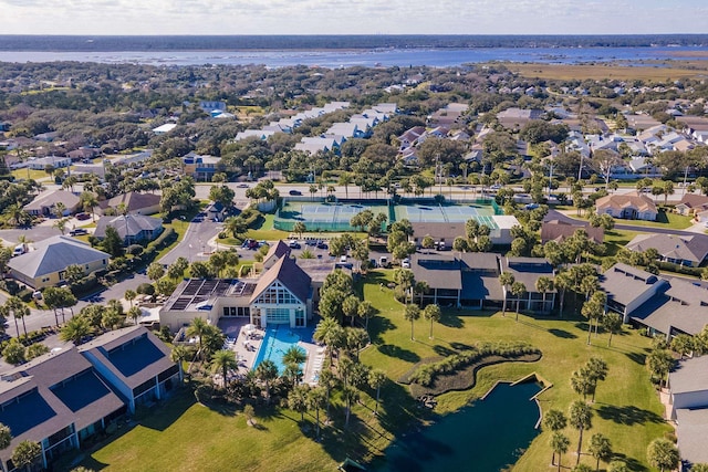 aerial view with a water view