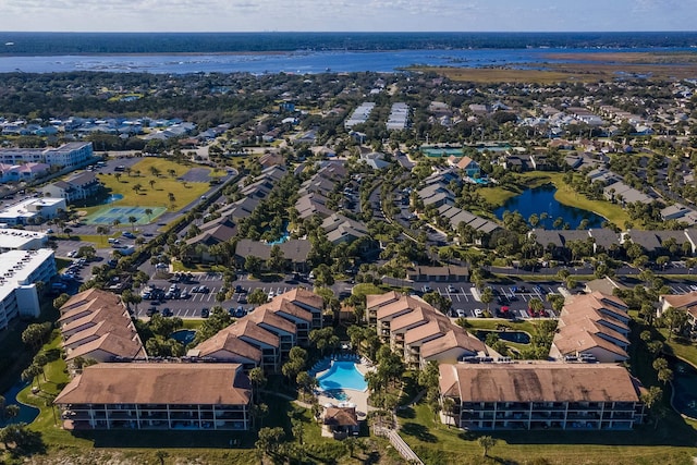 aerial view with a water view