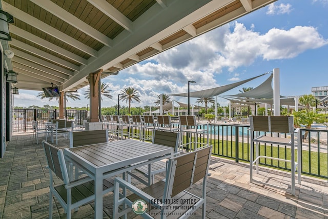 view of patio / terrace with outdoor dining area and a community pool