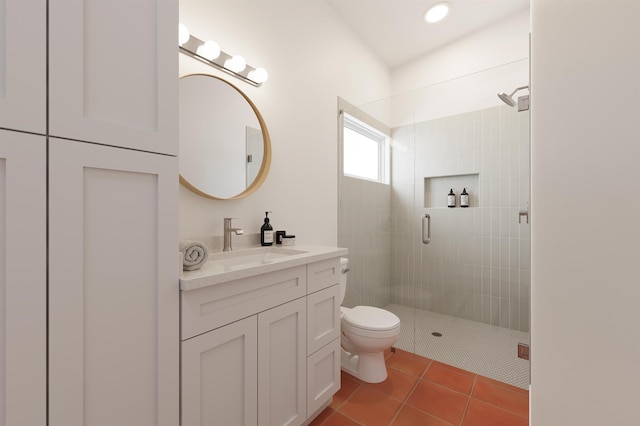525 Helen St, Saint Augustine, FL 32084 - full bathroom with toilet, tile patterned floors, a shower stall, and vanity