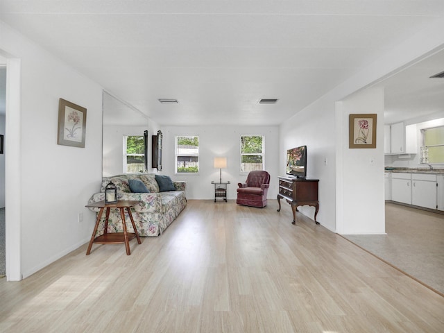 living room with light hardwood / wood-style floors